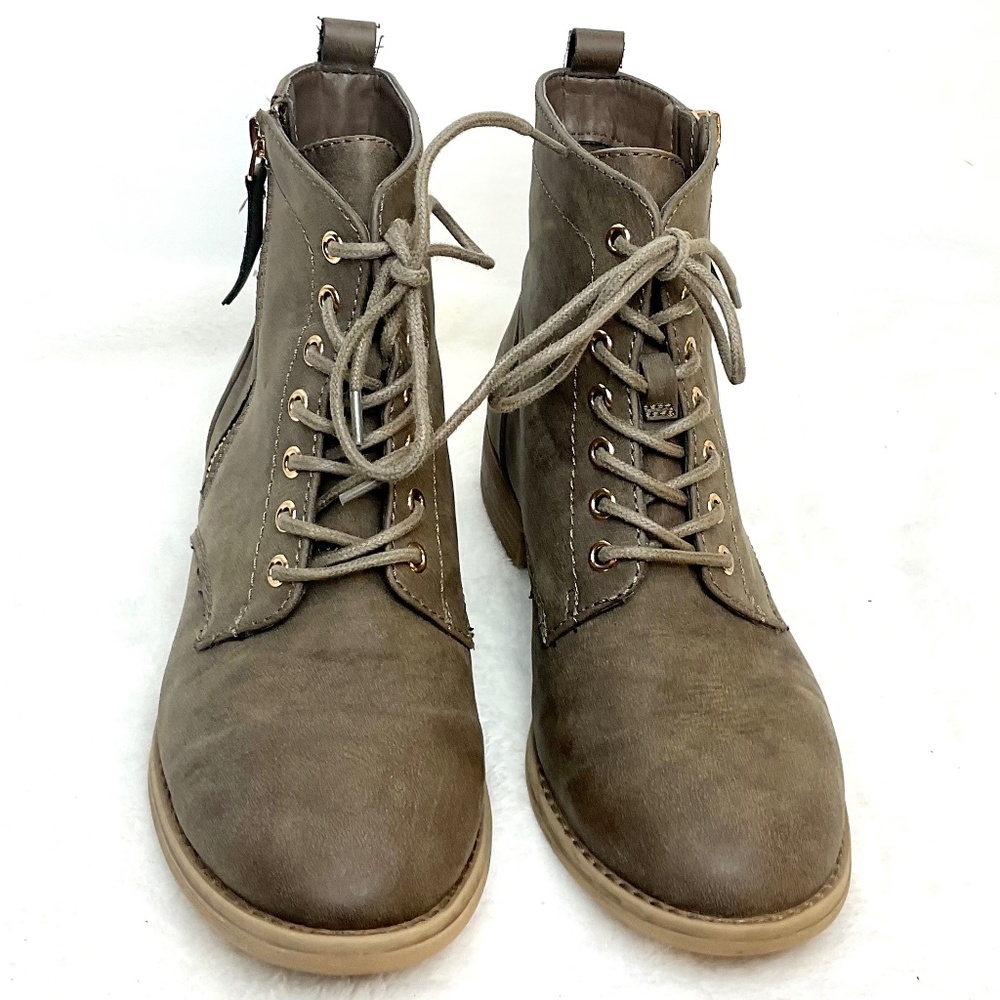 XAPPEAL BROWN WOMENS LACI SIDE ZIP COMBAT MOTO BOOT WITH GOLD DETAIL sz 7 - Picture 12 of 13